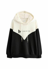 Zwart en crème color-blocked hoodie met een kangoeroezak, pulloverontwerp, trekkoorden en "Ted Baker" logo op de borst.