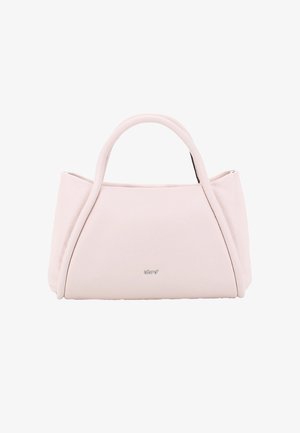 Rosa Lederhandtasche mit großzügiger, strukturierter Form, ausgestattet mit zwei Griffen und einem dezenten Logo-Akzent auf der Vorderseite. Strukturierte Oberfläche.