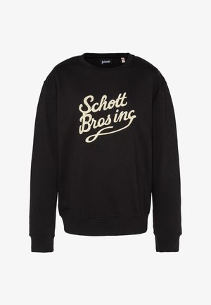 Zwarte sweatshirt gemaakt van katoen, met een crèmekleurige "Schott Bros inc" graphic op de voorkant, ronde hals en ribgebreide manchetten en onderkant.