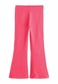 Colanți evazați roz din material elastic, cu textură netedă și talie elastică pentru confort și adaptabilitate.