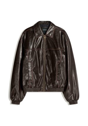Bershka Jakna iz umetnega usnja - dark brown
