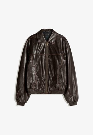 Bershka Veste en similicuir - dark brown