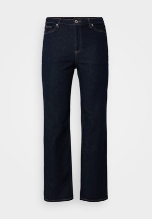 Tmavě modré džíny z denimu, rovný střih, pět kapsových provedení, jemné detaily šití, zip s knoflíkovým zapínáním.