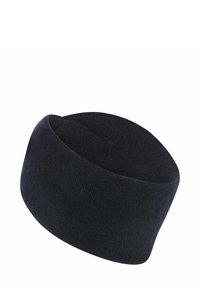 Zwarte stoffen haarband met een ronde vorm en een zachte textuur, ontworpen om warmte en comfort te bieden. Geschikt voor verschillende activiteiten.