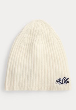 EMBROIDERED LOGO RIBBED CASHMERE BEANIE - Berretto - cream