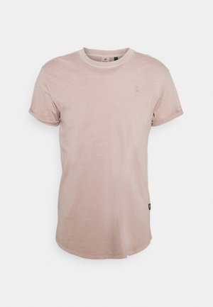 Hellrosa T-Shirt mit kurzen Ärmeln aus weichem Material, mit rundem Ausschnitt und dezentem, auf der Brust gesticktem Logo.