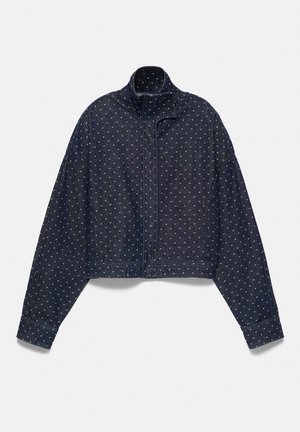 PULL&BEAR, POLKA DOT HIGH-NECK - DENIM JACKET - Veste en jean - dark blue
