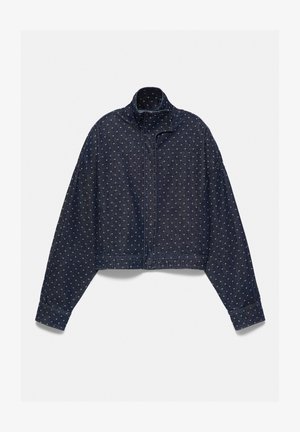 PULL&BEAR, POLKA DOT HIGH-NECK - DENIM JACKET - Veste en jean - dark blue