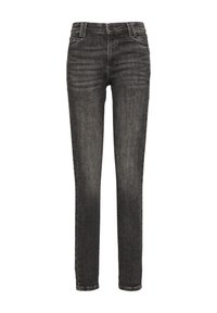Skinny jeans in een donkergrijze kleur, gemaakt van denim met een subtiele vervaagde textuur. Bevat voorzakken, een ritsopening en riemlussen.