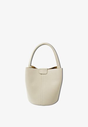 Sac en cuir couleur crème avec une finition texturée, des poignées arrondies et une fermeture magnétique simple. Design minimaliste sans embellissements.