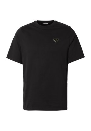 T-shirt noir à manches courtes avec col rond et petit logo en forme de losange sur le côté gauche de la poitrine indiquant "2Y PREMIUM."