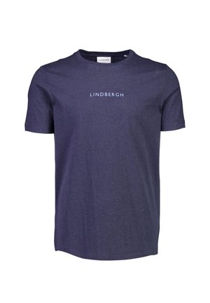 Himmelblaues Kurzarm-T-Shirt aus weichem Baumwollmaterial, mit einem hellblauen "LINDBERGH" Druck über der Brust, Rundhalsausschnitt.