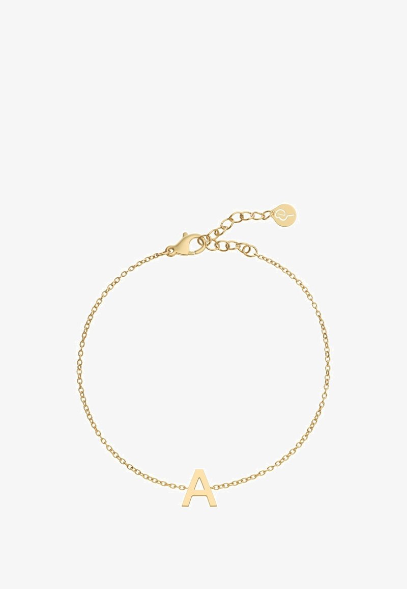 Guldtonet bogstav 'A' charms bracelet med en fin kæde, lobster clasp og forlængerkæde for justerbar længde.