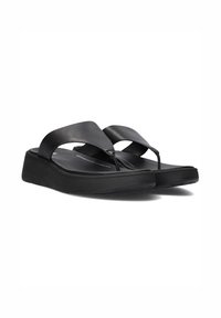 Zwarte flip-flop sandalen met een zachte leren bovenkant, voorzien van een modern ontwerp met twee banden en een gevoerde, gestructureerde rubberen zool.