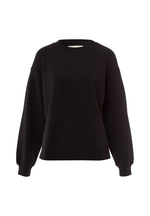 Zwarte sweatshirt van zacht materiaal, met een ronde hals, verlaagde schouders en geribde manchetten, met een ontspannen pasvorm.