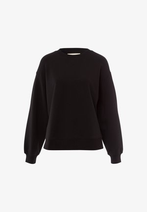 Zwarte sweatshirt van zacht materiaal, met een ronde hals, verlaagde schouders en geribde manchetten, met een ontspannen pasvorm.