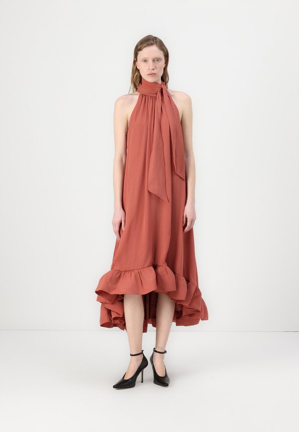 SABRINA HALTER NECK RUFFLED DRESS - Cocktail dress / Party dress - terracotta