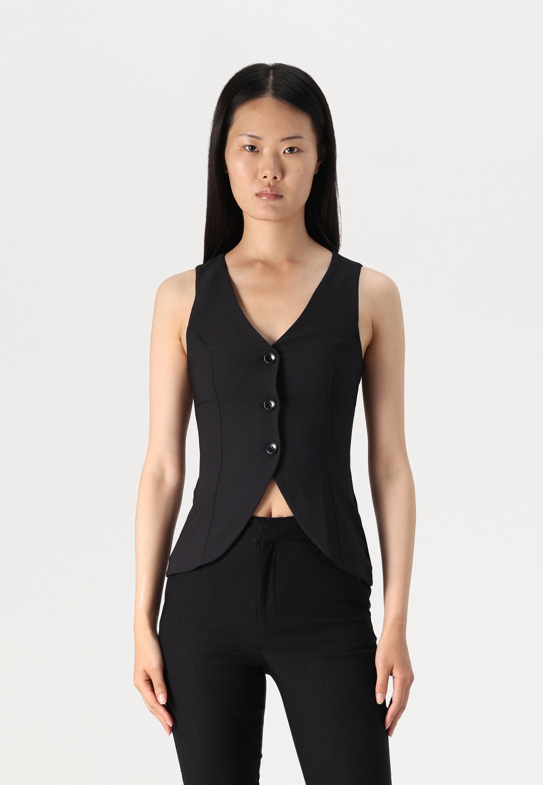 【アンリアン】v neck gilet ワンサイズ　ブラック Ribbed V Neck Bodysuit - Black – Treaty General Store