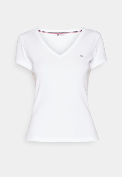 RIBBED SLIM V-NECK T-SHIRT - T-shirt imprimé - white