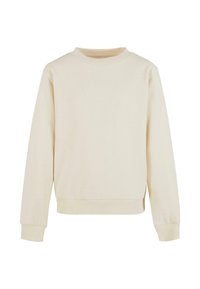 Krämfärgad sweatshirt med rund hals, långa ärmar, ribbade ärmslut och ribbad nederkant. Tillverkad av mjukt, strukturerat tyg.