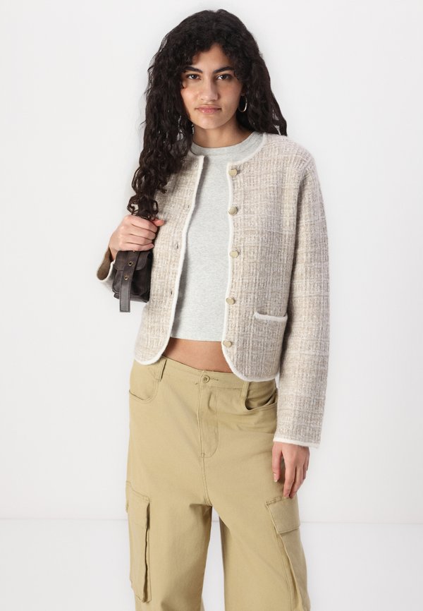 Novelty Button Tweed-Inspired Sweater Jacket - Light jacket - neutral melange3