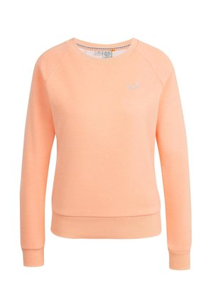 Jasnopomarańczowa bluza z długim rękawem i okrągłym dekoltem, z prążkowanymi mankietami i dolnym wykończeniem, małe białe haftowane logo na lewej piersi.