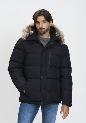 PADDED WITH FAUX FUR TRIM HOOD - Zimní bunda - black