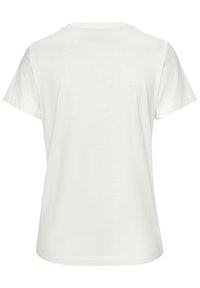 Kurzarm-T-Shirt aus weißer Baumwolle mit rundem Halsausschnitt, das eine glatte Textur und ein einfaches, ungeschmücktes Design aufweist.