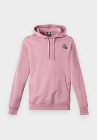 Sweatshirt i lys pink, lavet af blødt stof, med hætte, kengurulomme og broderet logo med blomsterdetalje på brystet.