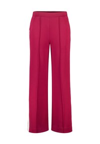 Magenta wijde broek met voorplooien en zijzakken, met witte zijkanten en een aansluitende tailleband.