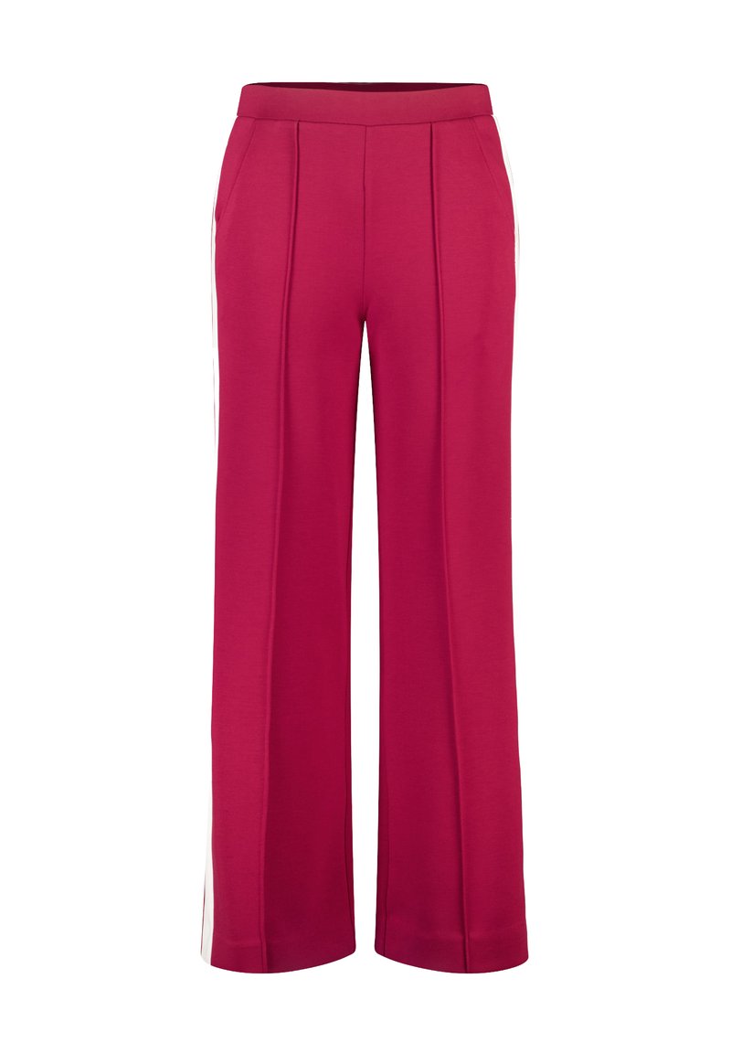Magenta wijde broek met voorplooien en zijzakken, met witte zijkanten en een aansluitende tailleband.