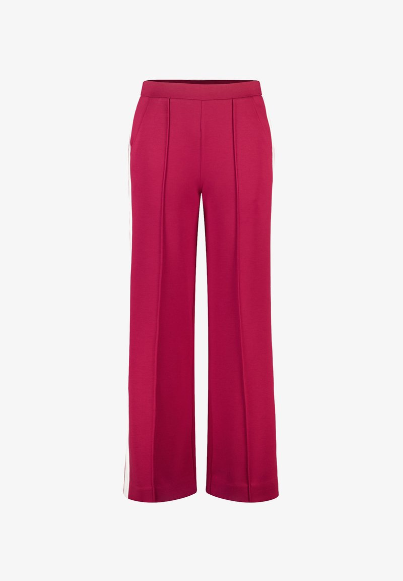 Magenta wijde broek met voorplooien en zijzakken, met witte zijkanten en een aansluitende tailleband.