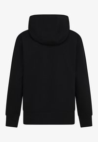 Felpa nera con cappuccio realizzata in un tessuto morbido e textured. Caratterizzata da maniche lunghe, orlo a coste e senza branding o decorazioni visibili sul retro.