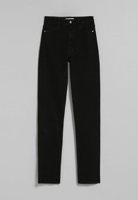 Svarta jeans i denim med slim fit, femficksdesign, silverfärgad detalj och kontrasterande sömmar.