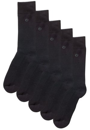 Schwarze Baumwollsocken im Set von fünf, mit gerippten Bündchen, verstärkten Zehen und minimalem Branding mit einem kleinen Logo nahe dem Knöchel.