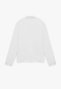 Witte blouse met lange mouwen van een gestructureerde stof, met knoopmanchetten en een klassieke kraag. De achterkant heeft een glad, minimalistisch ontwerp.