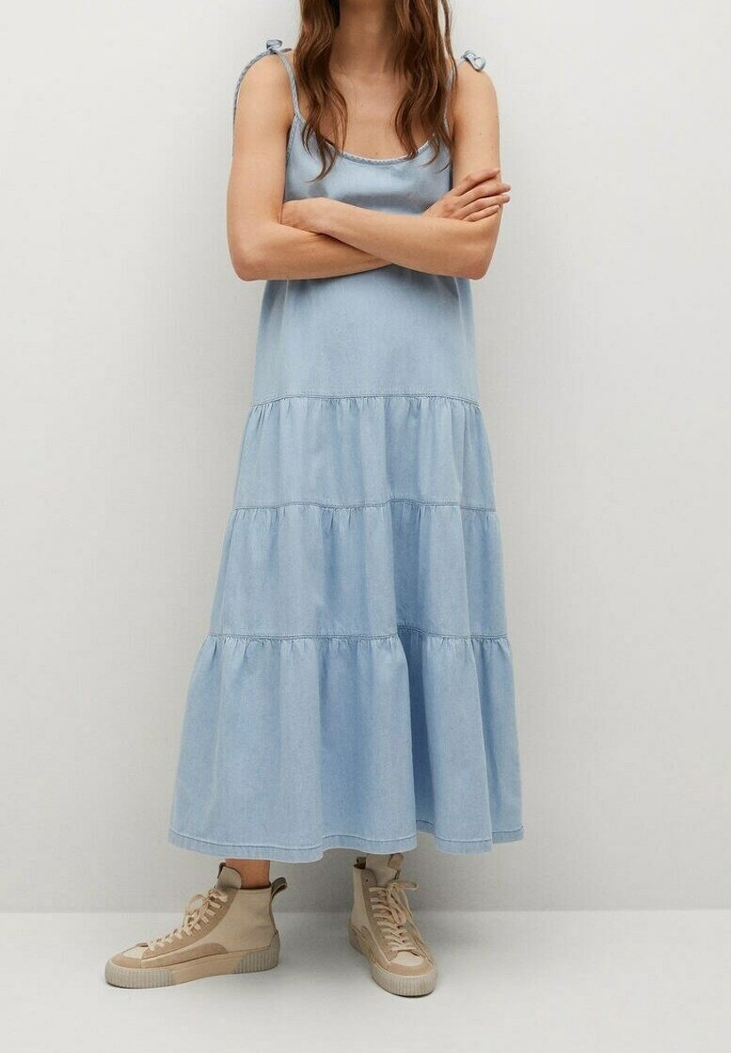 knee length dresses for ladies Sibille Puff Sleeve Maxi Dress Denim Blue