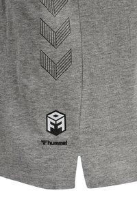 Grå t-shirt i bomull med svart zigzag-mönster och logodetaljer vid fållen. Kännetecknas av korta sidoflikar i nederkant.