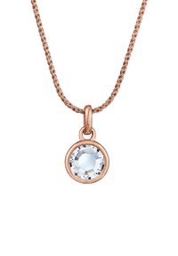 Roséguld halskæde med en snoet kæde, der har en rund, facetteret klar ædelstensvedhæng sat i en cirkulær bezel.