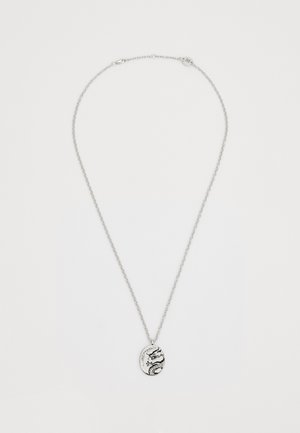 DRAGON ENGRAVED OVAL PENDANT NECKLACE UNISEX - Necklace - silver-coloured