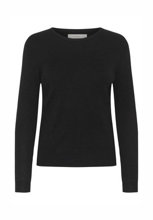 Maglione nero a maniche lunghe in maglia con scollatura rotonda e texture a coste sul corpo e sulle maniche.