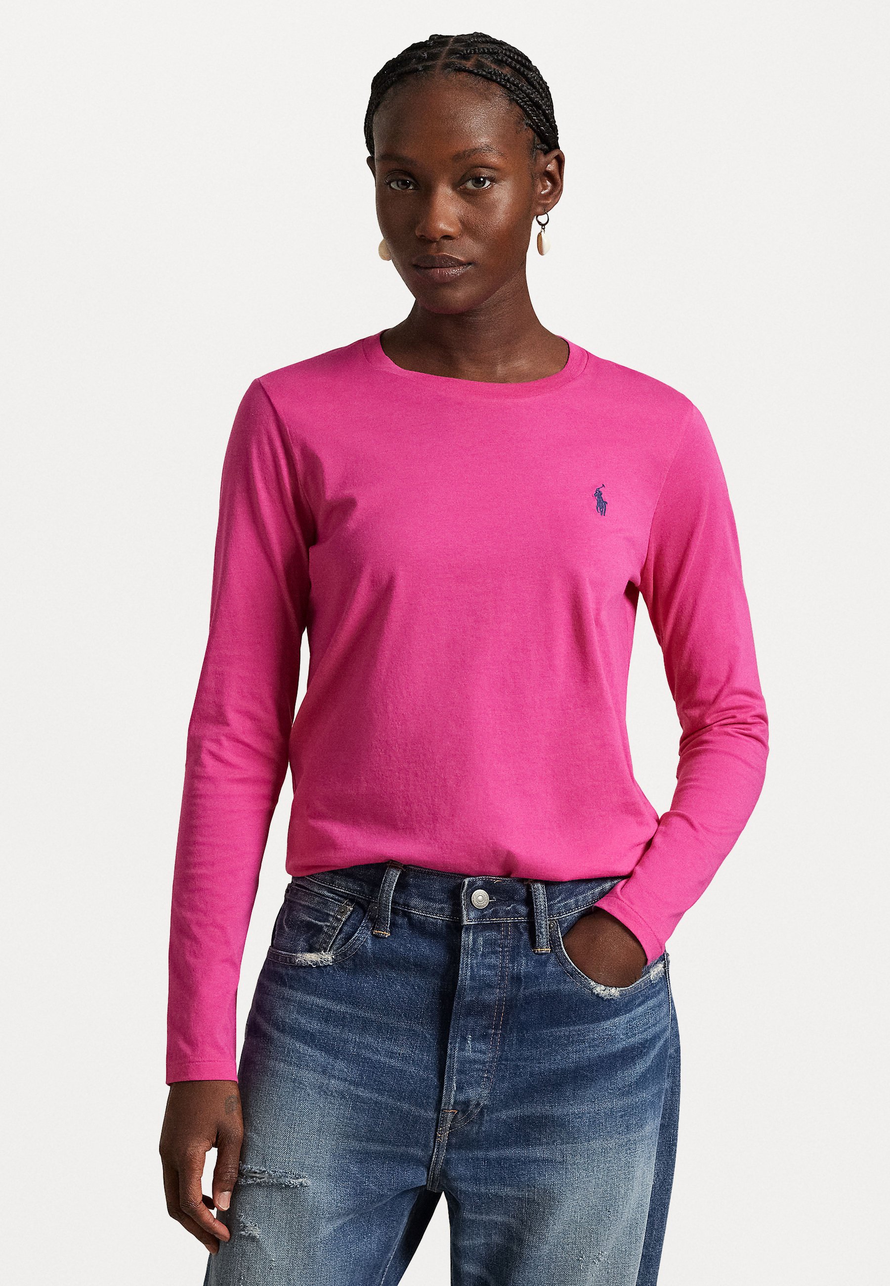 Long Sleeve Pink Polo With Jeans Men's Pink UV Protective Long