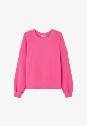 Sudadera rosa hecha de tejido suave, con escote redondo, mangas raglán y un corte holgado, con puños y dobladillo elásticos.