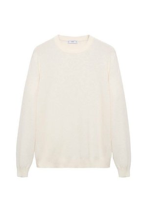 Krèmefarvet sweater lavet af blødt strikstof, med rund halsudskæring, lange ærmer og ribbede manchetter og kant. Enkel design uden mønstre.
