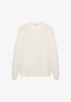 Kremna pulover iz mehke pletenine, z okroglim izrezom, dolgimi rokavi ter rebrastimi manšetami in robom. Preprosta zasnova brez vzorcev.