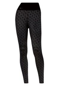 Leggings neri con motivo geometrico a tutta superficie, realizzati in un tessuto elastico con una vita alta e solida per il massimo comfort.