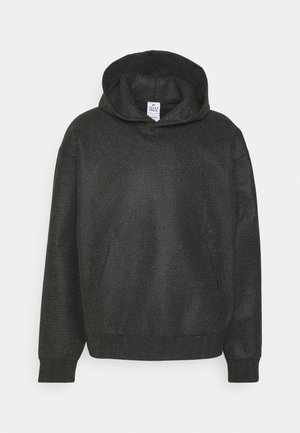 Hoodie van textuur donkergrijs stof, met een voorzak en ribbenboorden en onderrand voor een snug pasvorm.