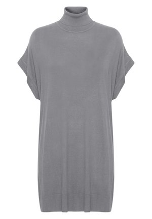 Grijze korte mouw turtleneck trui van zacht materiaal, met een comfortabele pasvorm en geribde details bij de nek en de zoom.