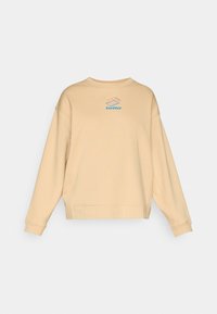 Light beige sweatshirt made of soft fabric, featuring a loose fit, dropped shoulders, and a small multicolored "lotto" logo on the chest.