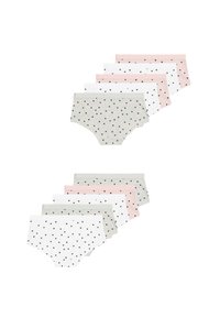 Sæt med seks pigers hipster-stil bomuldsunderbukser i grå, hvid og pink, hver med et sort hjertemønster.